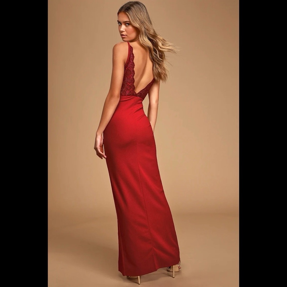 NWT LULUS Love and Affection Red Lace Sleeveless Maxi Dress